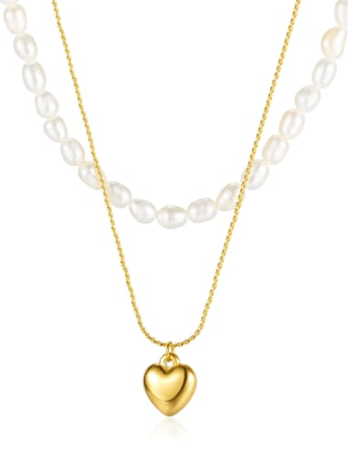 2106 gold necklace Titanium Steel Imitation Pearl Heart Minimalist Multi Strand Necklace