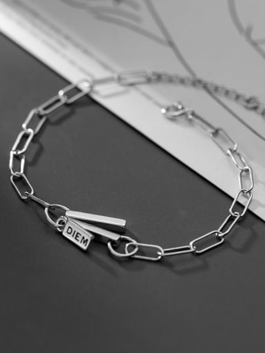 925 Sterling Silver Hollow  Geometric Chain Vintage Link Bracelet