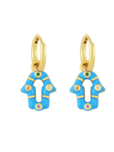 blue Brass Enamel Geometric Vintage Huggie Earring