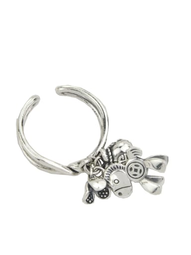 Vintage Sterling Silver With  Personality Horse Flowers DIY Free Size Rings