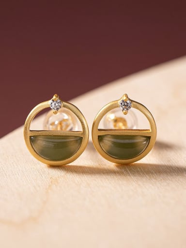 925 Sterling Silver Jade Geometric Vintage Stud Earring