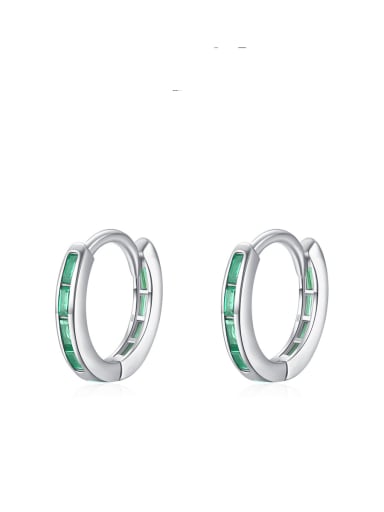Green stone 925 Sterling Silver Cubic Zirconia Geometric Dainty Huggie Earring