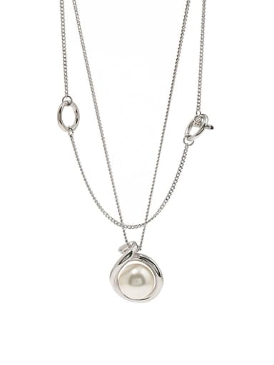 Copper Imitation Pearl White Round Minimalist Multi Strand Necklace