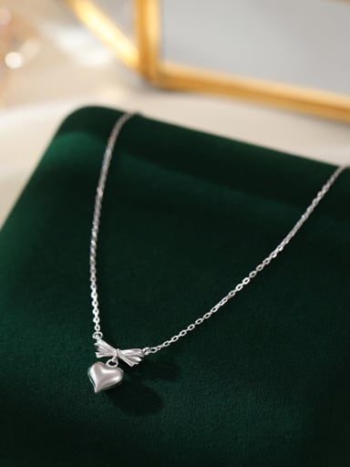 NS1098 ? Platinum ? 925 Sterling Silver Heart Minimalist Necklace