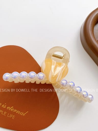 Yellow and white lines 11cm Cellulose Acetate Trend Heart Alloy Imitation Pearl Jaw Hair Claw