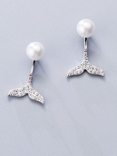 925 Sterling Silver Imitation Pearl  Fishtail Minimalist Drop Earring