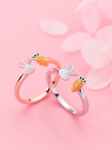 925 Sterling Silver ITrend Cute rabbit carrot  Free Size Ring