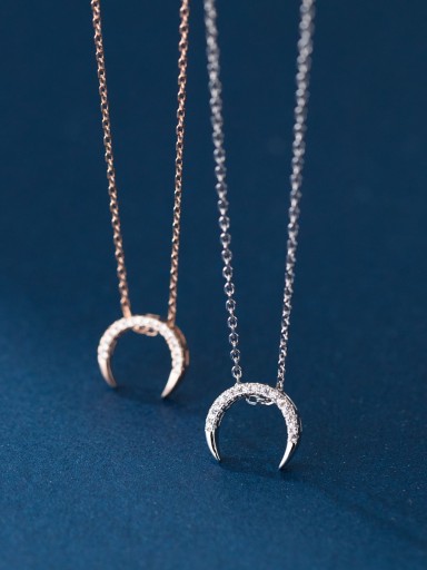 925 Sterling Silver Cubic Zirconia Moon Minimalist Necklace