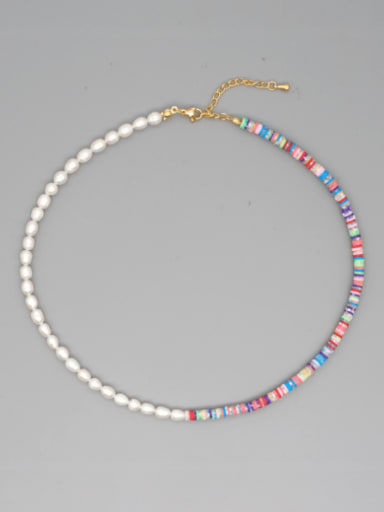 Freshwater Pearl Multi Color Polymer Clay Geometric Bohemia Necklace