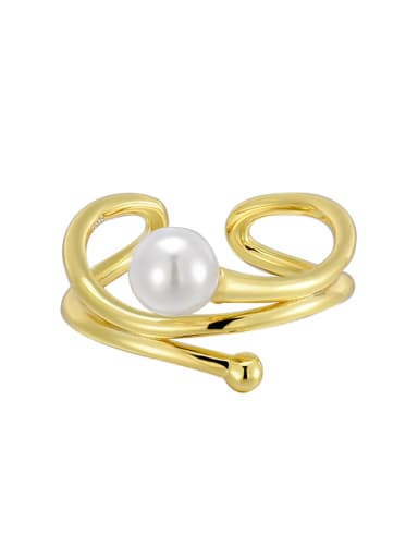 18K Gold 925 Sterling Silver Imitation Pearl Geometric Minimalist Stackable Ring