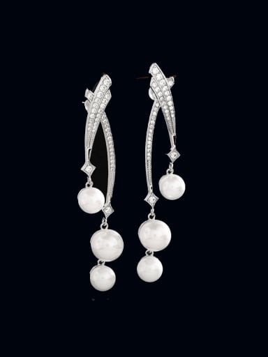 platinum White Beads Brass Imitation Pearl Geometric Minimalist Cluster Earring