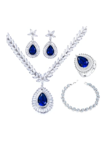 Brass Cubic Zirconia Luxury Water Drop  Earring Ring and Necklace Set