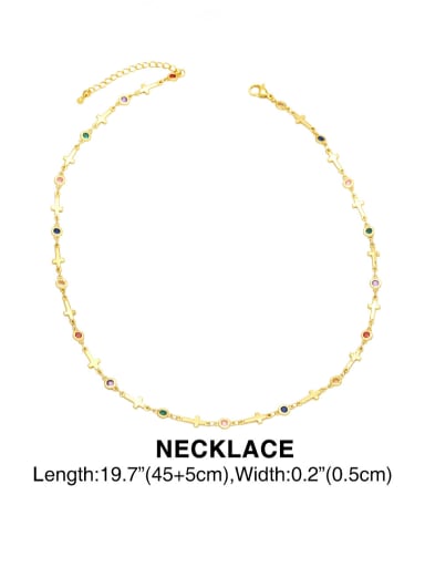 Necklace Brass Glass Stone Cross Vintage Necklace