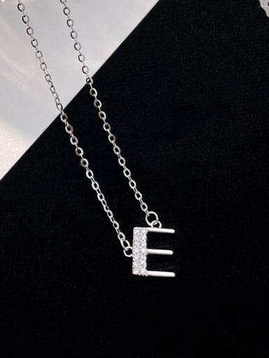 NS1000 [Silver Plated Platinum E] 925 Sterling Silver Cubic Zirconia Letter Minimalist Necklace