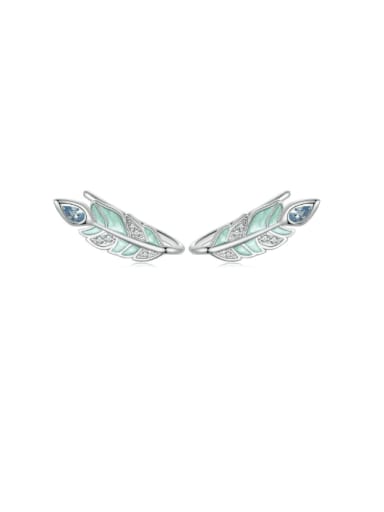 925 Sterling Silver Cubic Zirconia Feather Dainty Stud Earring