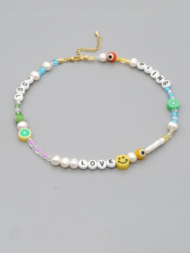 Stainless steel Freshwater Pearl Multi Color Enamel Smiley Bohemia Necklace