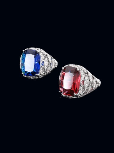 Brass Cubic Zirconia Multi Color Square Luxury Cocktail Ring