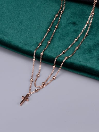 Titanium Bead Cross Classic Multi Strand Necklace