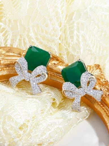 green Brass Cubic Zirconia Geometric Luxury Stud Earring