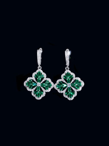 green Brass Cubic Zirconia Clover Luxury Huggie Earring