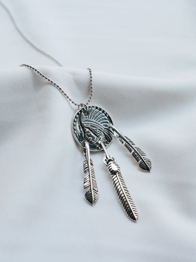 925 Sterling Silver Feather Artisan Long Strand Necklace