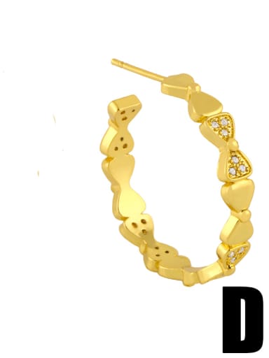 erv62 D Brass Rhinestone Geometric Vintage Hoop Earring