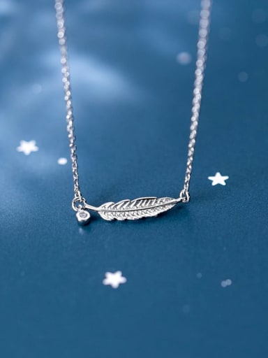 S925 sliver simple fashion feather pendant necklace