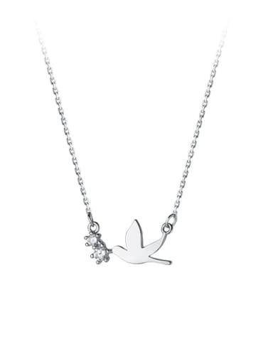 925 Sterling Silver Rhinestone Bird Minimalist Necklace