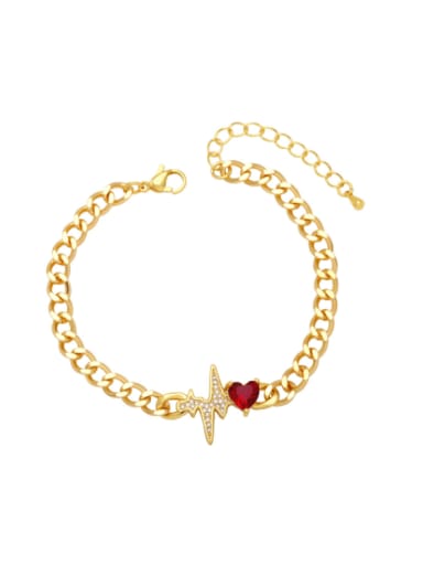 red Brass Cubic Zirconia Heart Vintage Link Bracelet