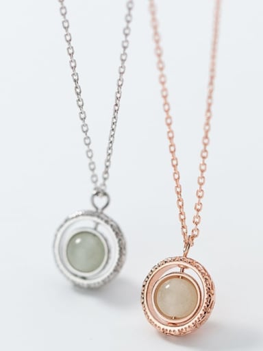 925 Sterling Silver Simple Fashion Round Luminous Stone Pendant Necklace