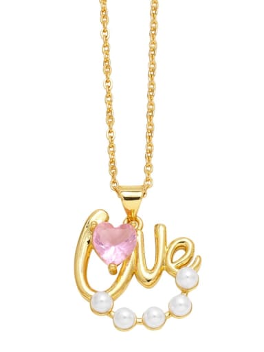 Pink Brass Imitation Pearl Letter Minimalist Necklace