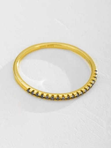 Gold +Blue 925 Sterling Silver Rhinestone Geometric Minimalist Band Ring