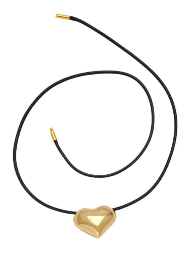 Brass Microfiber Leather Heart Minimalist Necklace