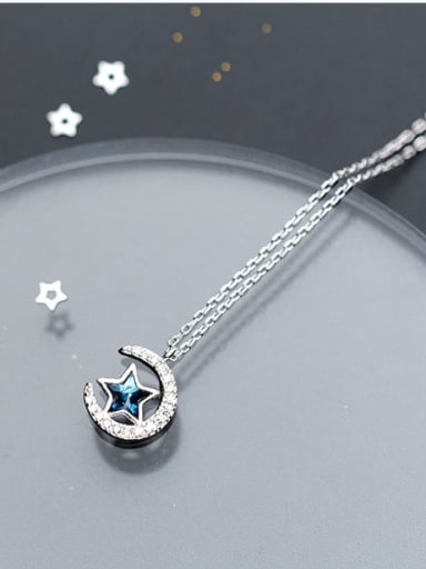 925 Sterling Silver Cubic Zirconia moon star Necklace
