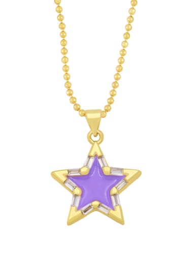 purple Brass Cubic Zirconia Enamel Star Hip Hop Beaded Necklace