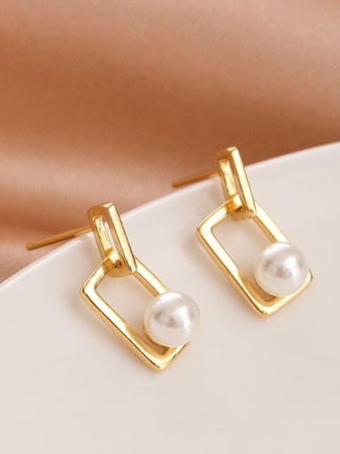 ES1807 [Gold] 925 Sterling Silver Imitation Pearl Geometric Minimalist Drop Earring