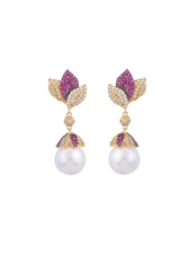 Brass Imitation Pearl Flower Luxury Drop Earring