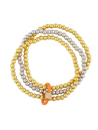 orange Brass Bead Enamel Geometric Vintage Beaded Bracelet