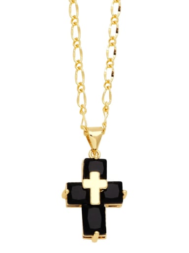 black Brass Cubic Zirconia Cross Minimalist Necklace