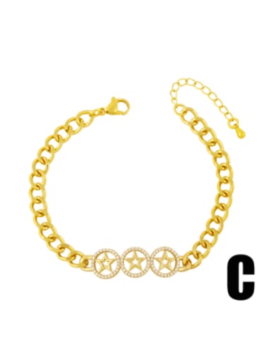 C Brass Cubic Zirconia Star Hip Hop Link Bracelet