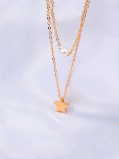 Titanium Imitation Pearl White Star Classic Multi Strand Necklace