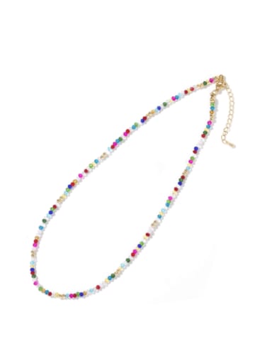 Stainless steel Synthetic Crystal Multi Color Irregular Bohemia Beaded  Necklace