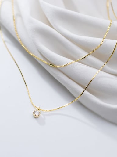 925 Sterling Silver   Minimalist Fashion diamond double layer  Necklace