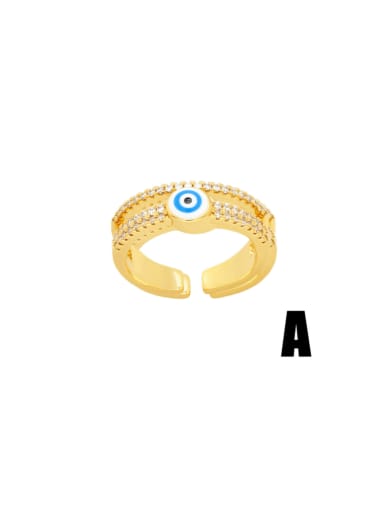 A White Brass Enamel Cubic Zirconia Evil Eye Hip Hop Stackable Ring