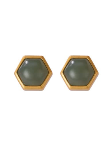 925 Sterling Silver Jade Hexagon Vintage Stud Earring