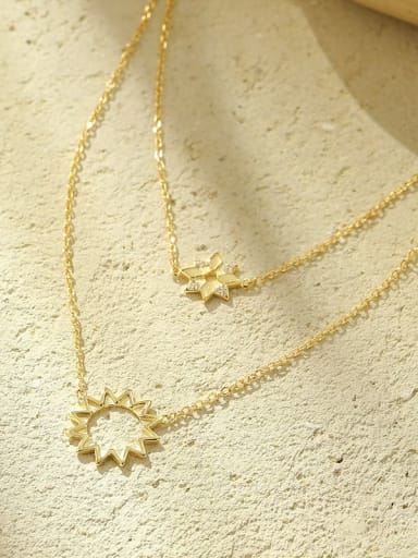 NS456 [Gold] 925 Sterling Silver Cubic Zirconia Flower Minimalist Multi Strand Necklace