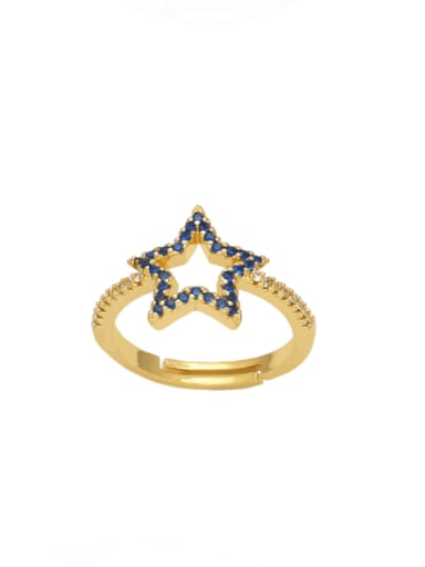 blue Brass Cubic Zirconia Pentagram Vintage Band Ring