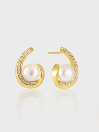 18K gold 925 Sterling Silver Imitation Pearl Geometric Minimalist Stud Earring