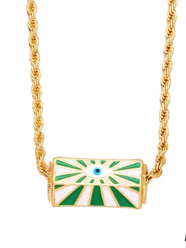 A (green) Brass Cubic Zirconia Enamel Evil Eye Vintage Bag Pendant Necklace