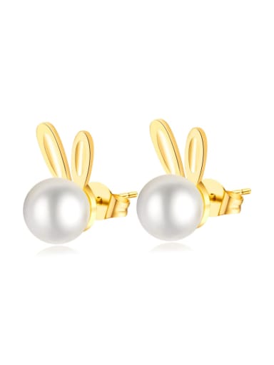 Titanium Steel Imitation Pearl Rabbit Cute Stud Earring